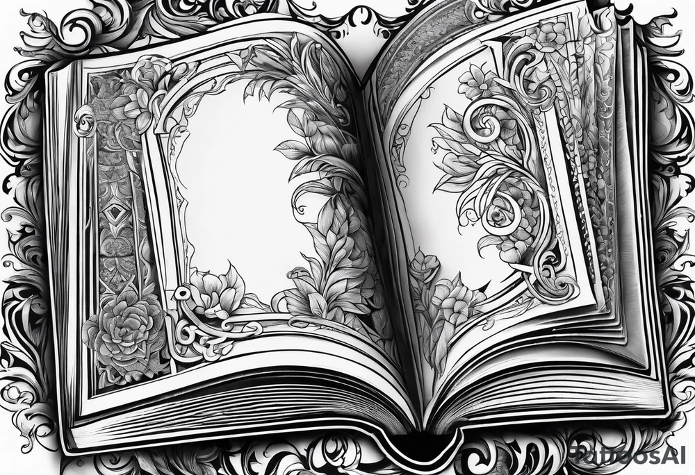 A blank open book with pages surrounding it tattoo idea A blank open book with pages surrounding it tattoo idea