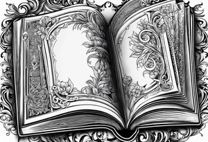 A blank open book with pages surrounding it tattoo idea