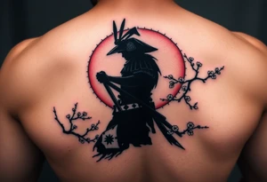 noble samurai warrior silhouette at sunset with cherry blossoms tattoo idea