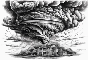 Powerful tornado destroying life trauma tattoo idea