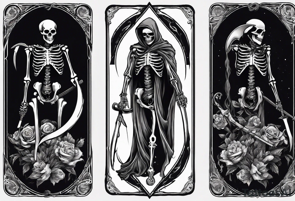 Skeleton with scythe death tarot card good and evil ying yang tattoo idea