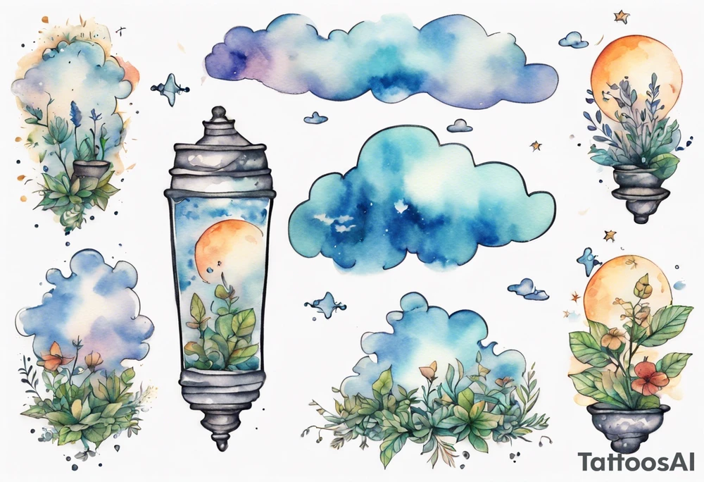 a forearm tattoo with a cloud with little plants and underneath it the date 12.08.05 tattoo idea