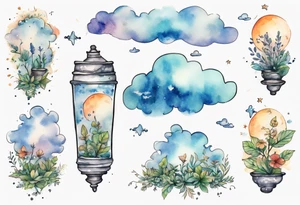 a forearm tattoo with a cloud with little plants and underneath it the date 12.08.05 tattoo idea