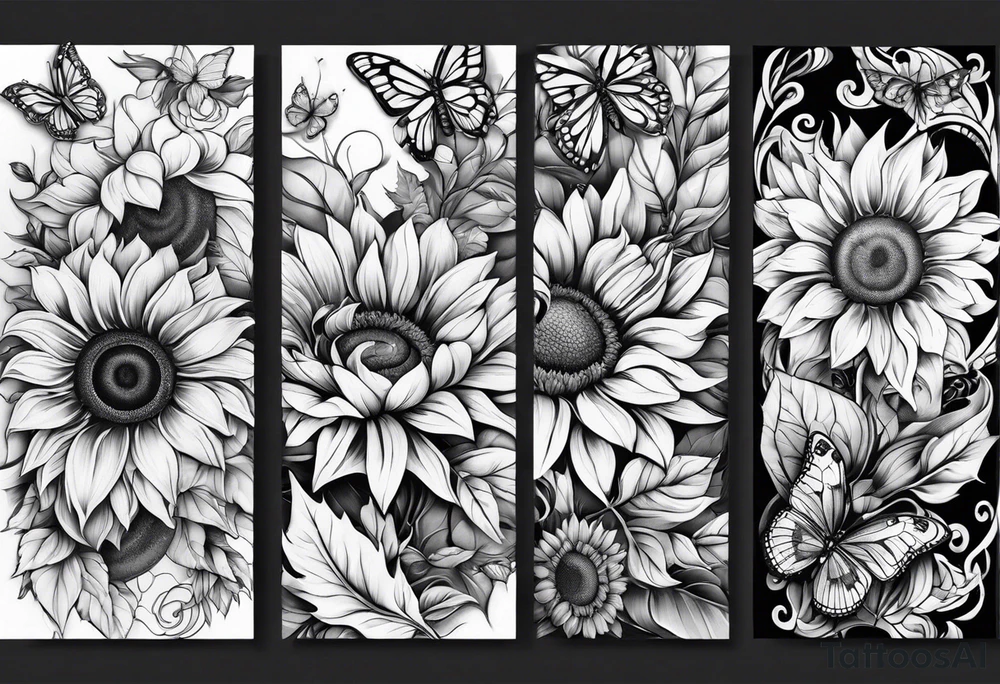 Arm sleeve with sunflowers and butterflies tattoo idea