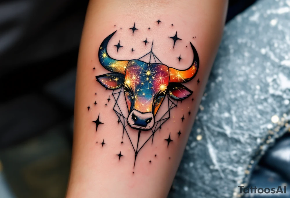 The Taurus star constellation glows with warm golden hues, reflecting the earthy strength of the zodiac’s steadfast bull ♉︎. tattoo idea