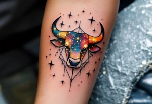 The Taurus star constellation glows with warm golden hues, reflecting the earthy strength of the zodiac’s steadfast bull ♉︎. tattoo idea