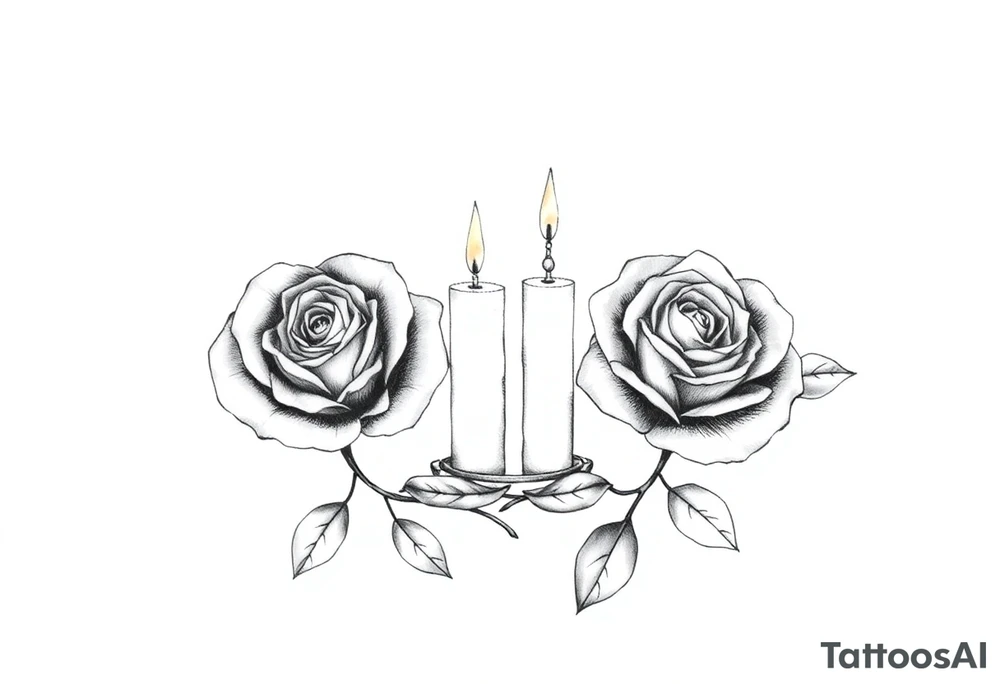Passed love one, two roses, two candles, blue, hearts tattoo idea