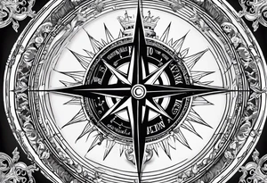 Nautical compass with New Zealand map outline behind it and southern cross tattoo idea