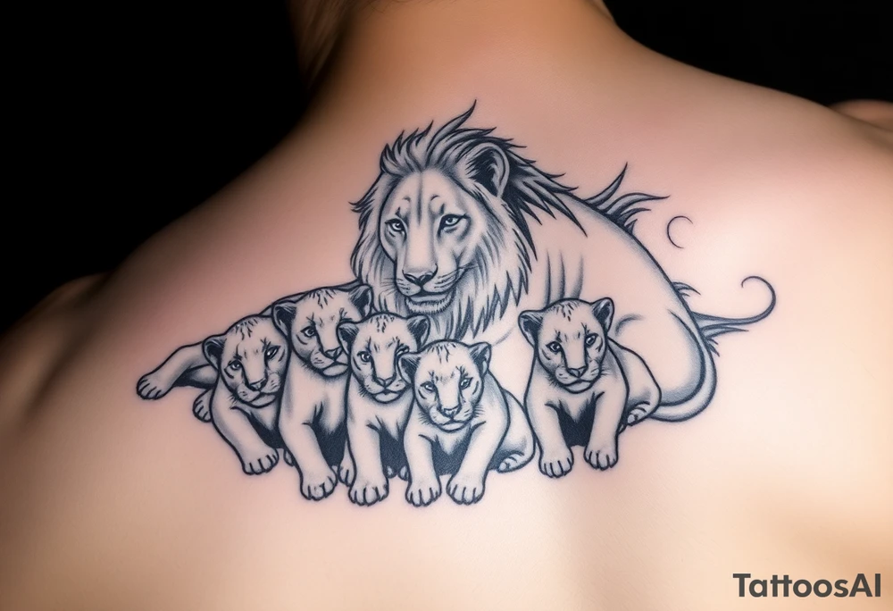 Lioness with 4 cubs tattoo idea