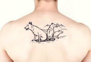 4 Sled dogs from a side view 
with sled and northern lights and mountains tattoo idea