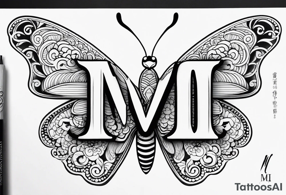 Create a Fine Line tattoo made out of three letter M’s and very pretty maybe a butterfly tattoo idea