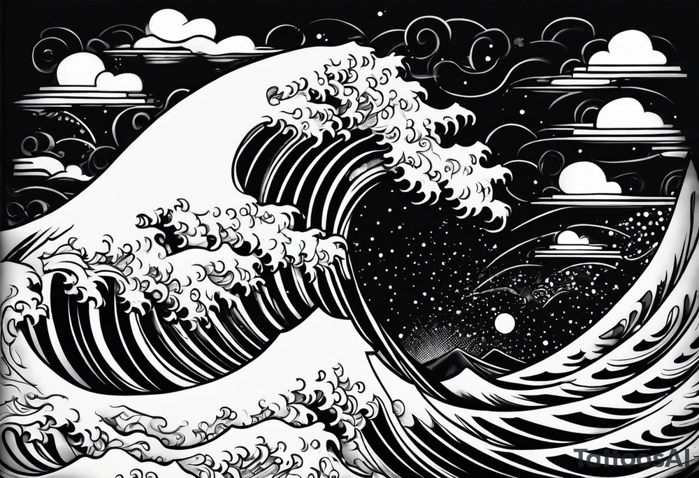 swirly tsunami but more cartoony tattoo idea