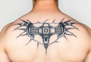 Torn skin revealing a bionic structure of the machine underneath tattoo idea