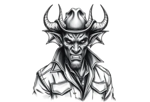 a demon in cowboy.clothing, tattoo idea