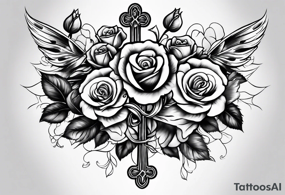 Cross with roses around it tattoo idea