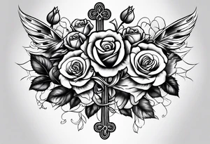 Cross with roses around it tattoo idea