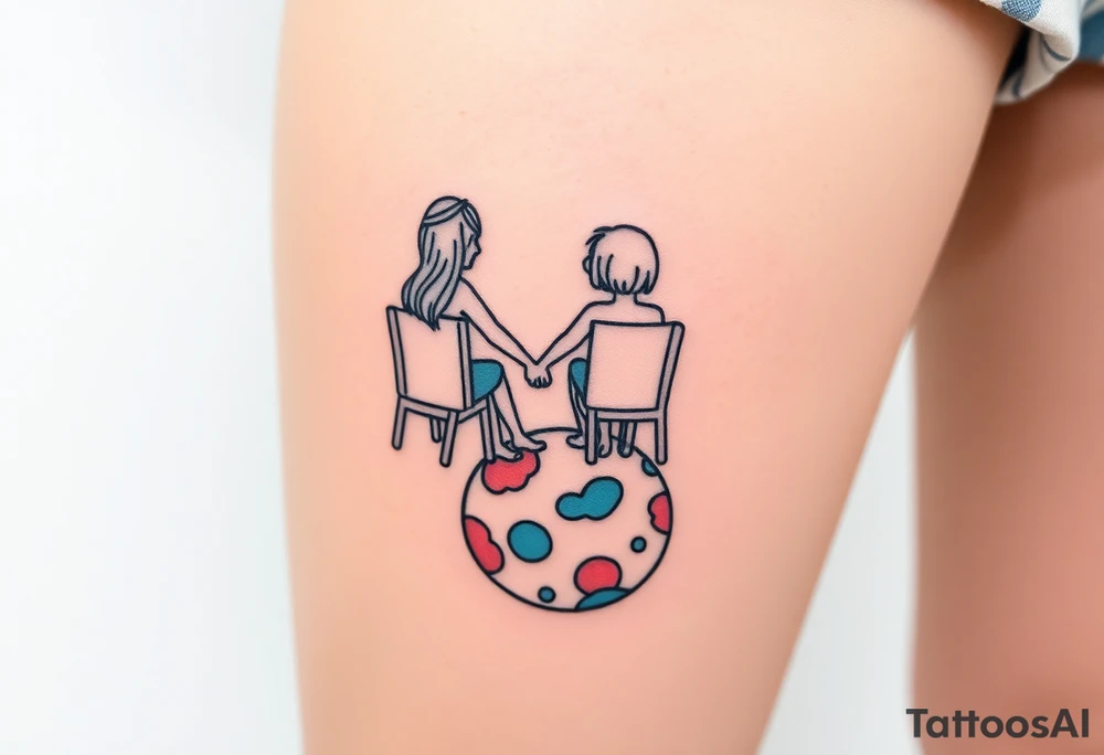 Two people holding hands, sitting in beach chairs, sitting on and planet tattoo idea