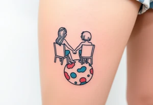 Two people holding hands, sitting in beach chairs, sitting on and planet tattoo idea