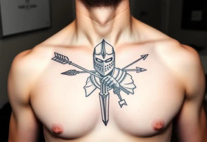chest japan theme knight with arrow tattoo idea