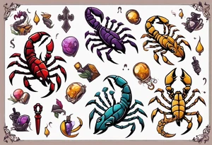 background that represents game development and designs with a scorpion make it magical, and cute scorpion that's feminine tattoo idea