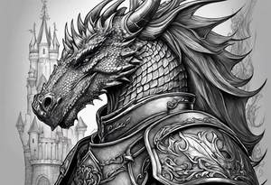 knight in armor, dragon, castle tattoo idea