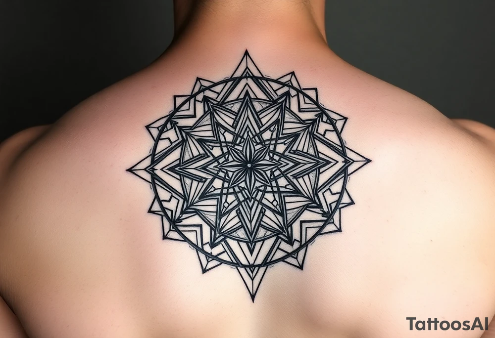 Make me a feminine sacred geometry piece the gift of feeling of feminine divine make the peace truly bold and three dimensional make it pop out and dynamic you truly unique make the image not on skin but as a drawn image tattoo idea