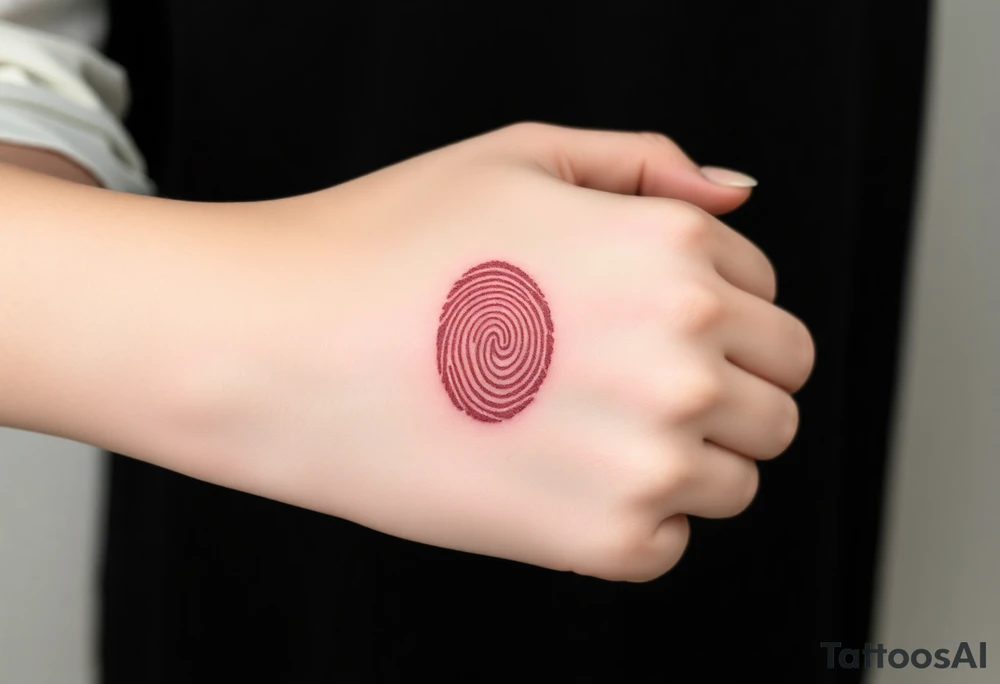 A fingerprint transitioning from deep crimson to soft blush pink, creating an ombré effect, tattoo idea