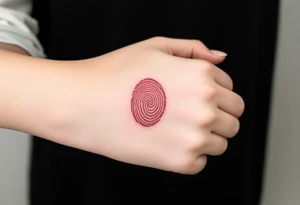 A fingerprint transitioning from deep crimson to soft blush pink, creating an ombré effect, tattoo idea
