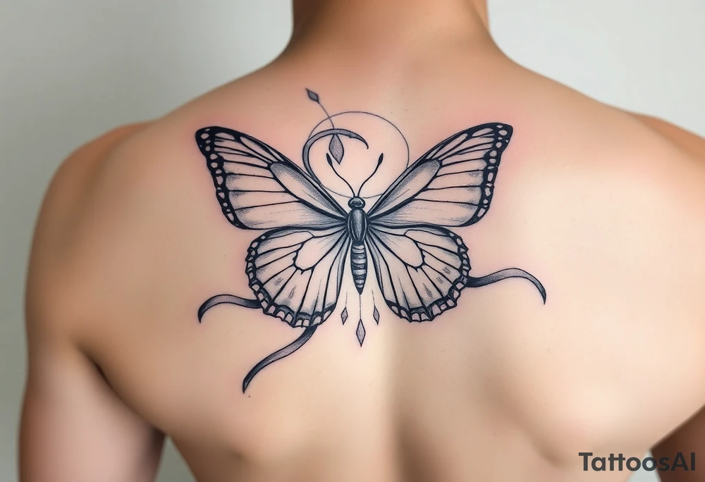 ethereal butterfly with flowing silk ribbons in moonlight tattoo idea
