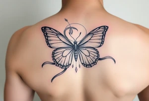 ethereal butterfly with flowing silk ribbons in moonlight tattoo idea