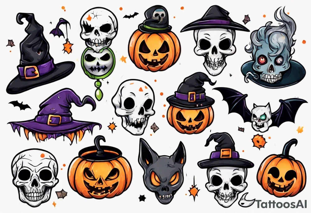 cute and spooky halloween tattoo idea