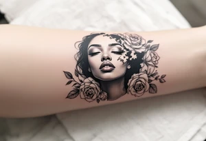 Broken black woman pieced back together surrounded by roses tattoo idea