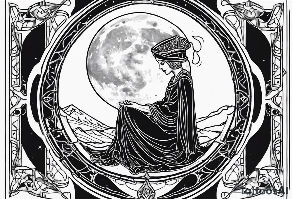High priestess skeleton moon tarot card tattoo idea