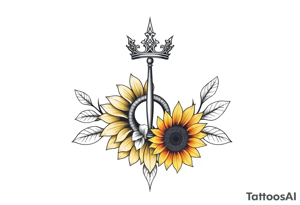 Sagittarius Genesis and a crown and sunflower tattoo idea