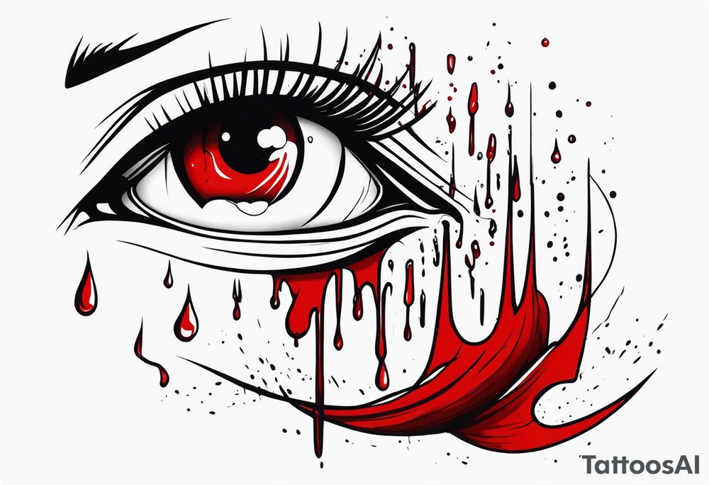 Bleeding tear flows to down from red eye sleeve tattoo design tattoo idea