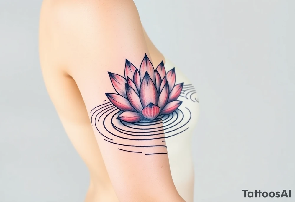serene lotus flower emerging from sacred waters with ripples tattoo idea