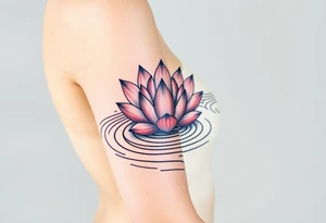 serene lotus flower emerging from sacred waters with ripples tattoo idea