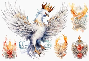 a white phoenix wearing a crown tattoo idea