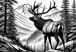 sleeve pine tree moutain elk tattoo idea