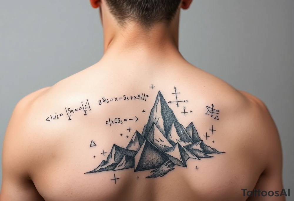 Math and nature on upper arm and shoulder, calculus with masculine features tattoo idea