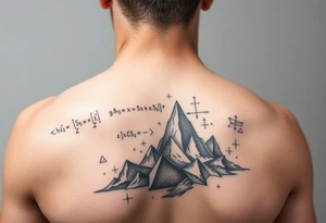 Math and nature on upper arm and shoulder, calculus with masculine features tattoo idea