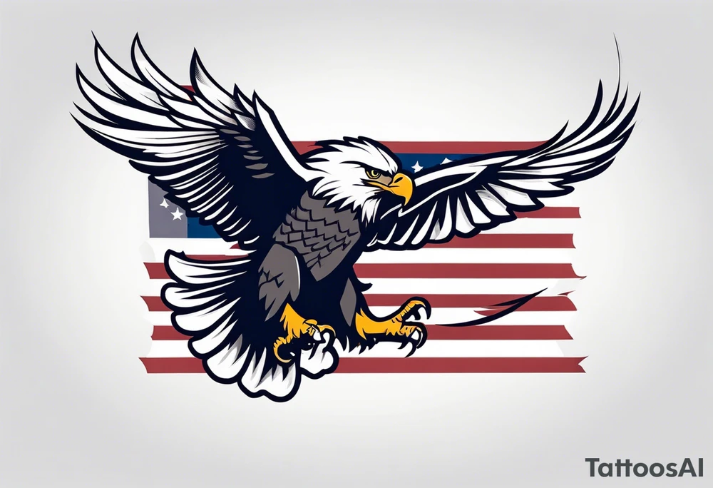 eagle flying holding American flag with beak tattoo idea