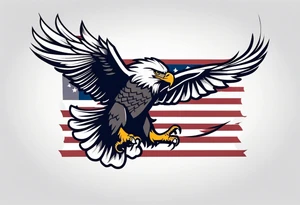 eagle flying holding American flag with beak tattoo idea