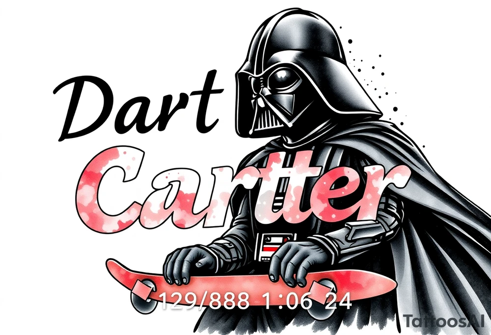 Skateboarding Darth Vader
WORDS in star wars font "Darth Carter"
12/29/88-01/06/24 tattoo idea