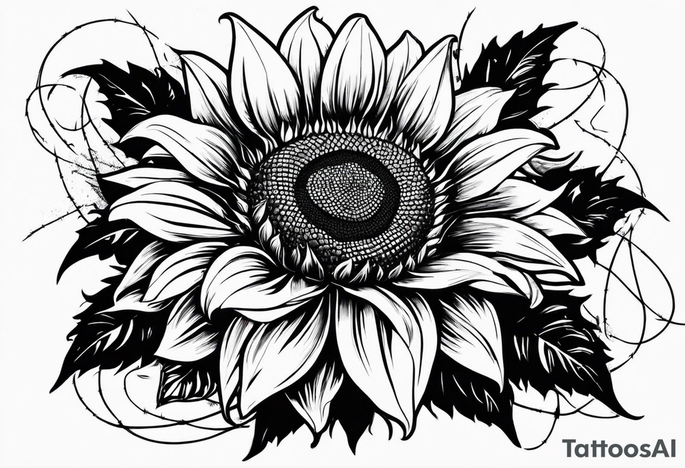 Sunflower and barbed wire half sleeve tattoo idea