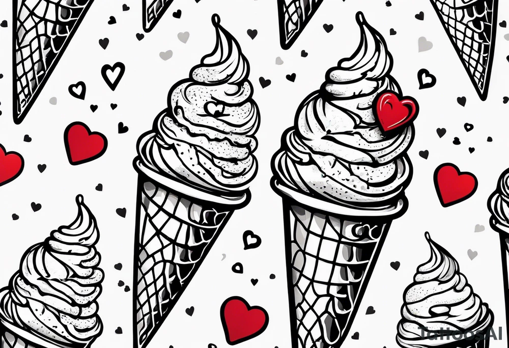 small one scoop ice cream cone with small red heart on it somewhere with unicorn tattoo idea