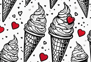small one scoop ice cream cone with small red heart on it somewhere with unicorn tattoo idea