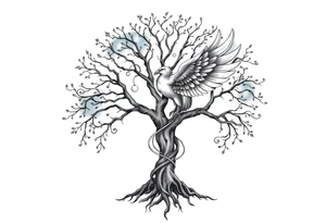Tree of life with phoenix and northern lights tattoo idea