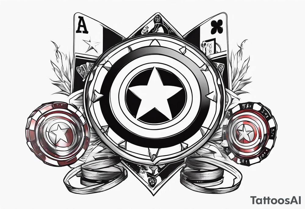 Captain america luffy cartes de poker dés haltère verre de vin barbecue tattoo idea