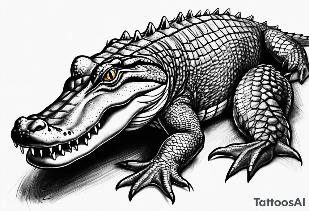 Full body alligator with straight tail top view tattoo idea